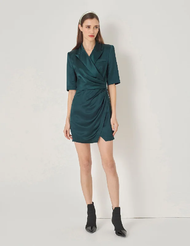 MARYLING Dark Green Side Pleats Dress