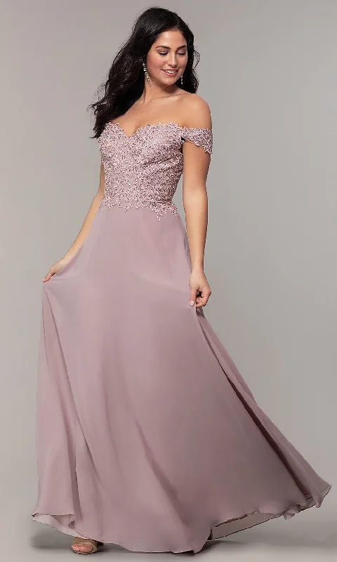 Off-the-Shoulder Long Mocha A-Line Prom Dress