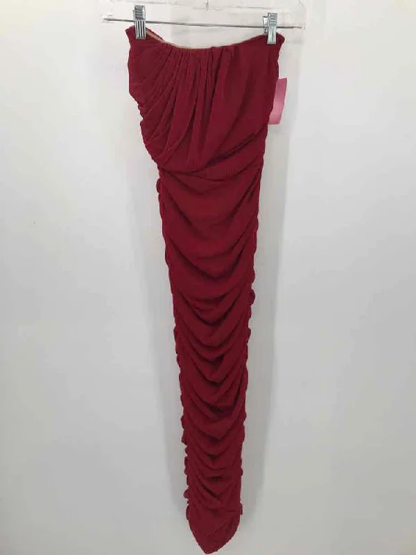 Pre-Owned J Lux Label Red Size Small Ruched Midi Strapless Dress
