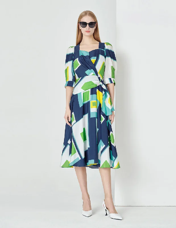 MARYLING Colour Holiday Puzzle Art Block Print Dress