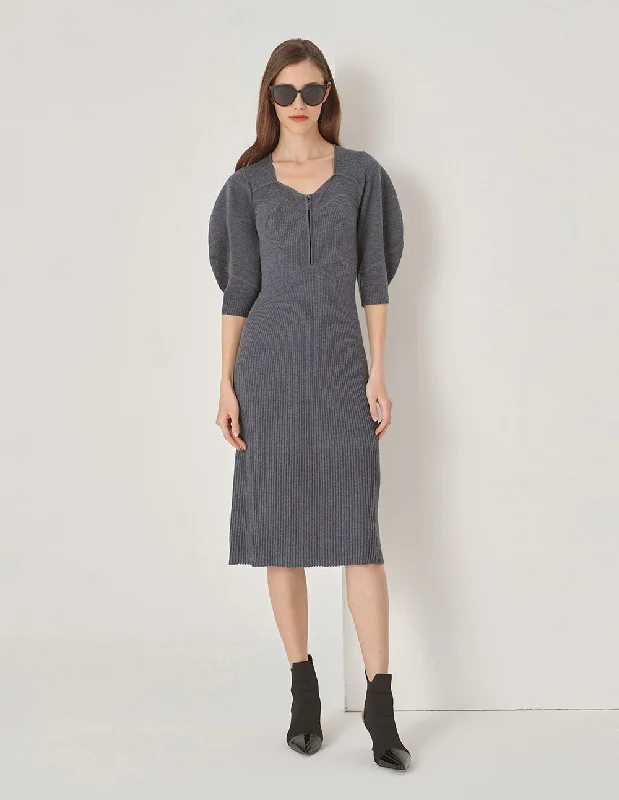 MARYLING Gray Metal Zip Knit Dress