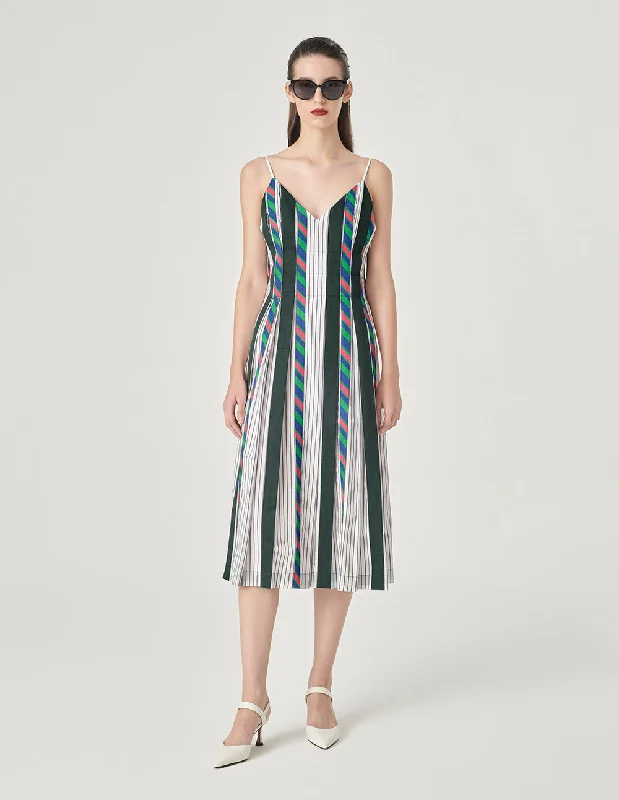 MARYLING Colour Striped Cotton Strappy Dress