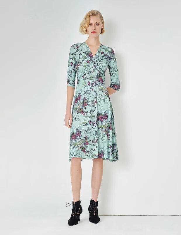 MARYLING Light Green Summer Jungle Small Floral Print Dress