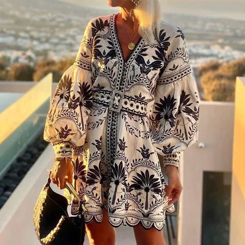 Lily Clothing - STYLISH PRINTED BEACH LOOSE CROPPED DRESS: BLACK / (L) 1