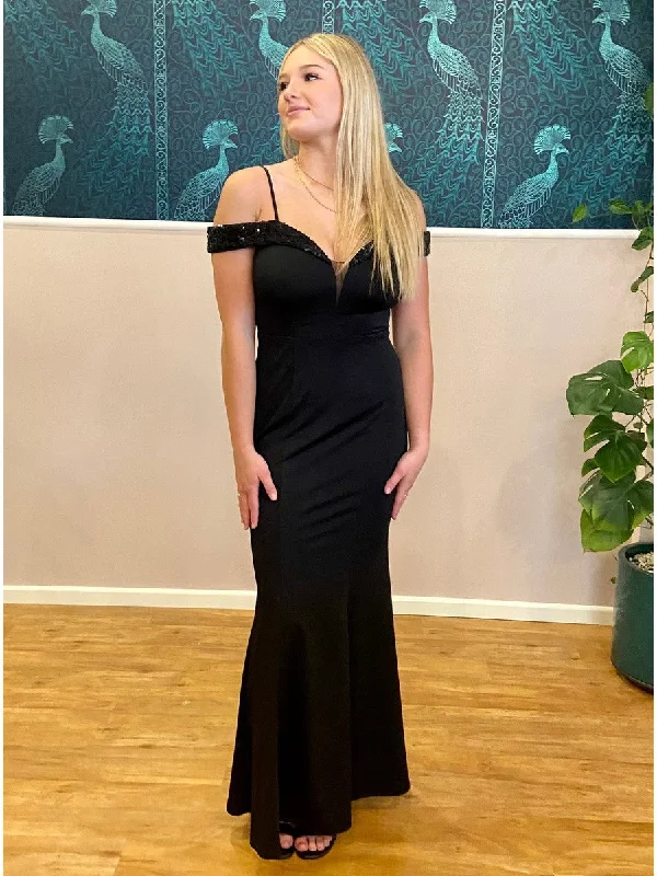 Tara black evening or school ball dress with sequins Express NZ wide