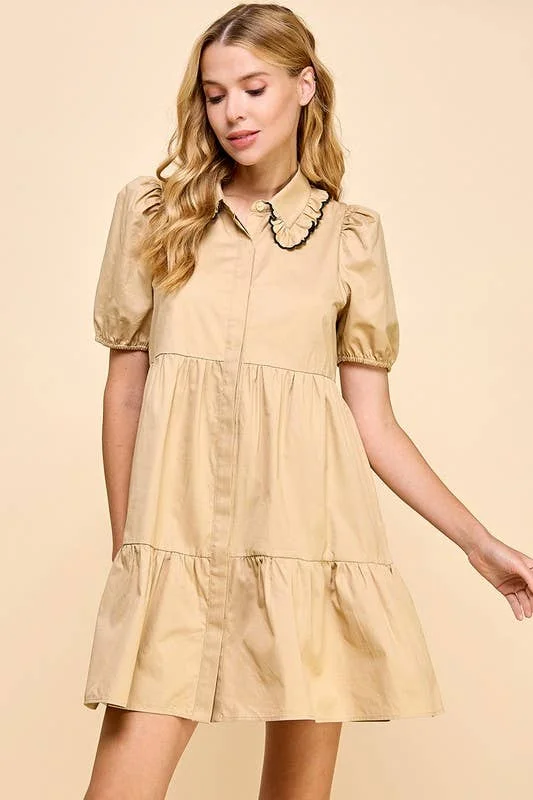 Ruffle Detail Poplin  Dress