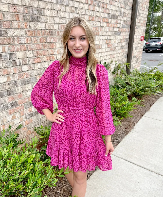 Dk Long Sleeve magenta print Dress