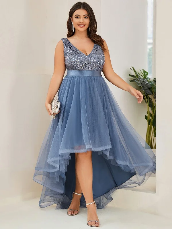Dina dusky blue high low tulle ball dress size 24 Express NZ wide