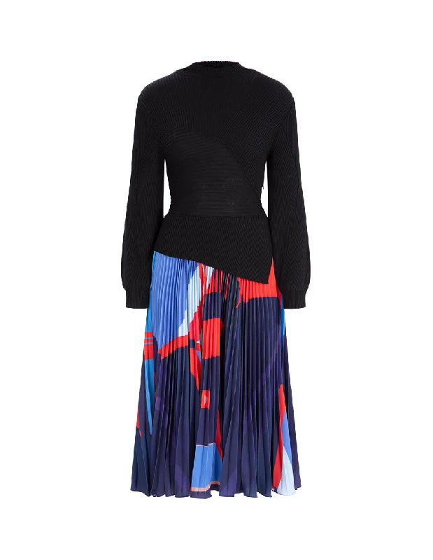 MARYLING Half Turtleneck Woolen Patchwork Pleated Dress