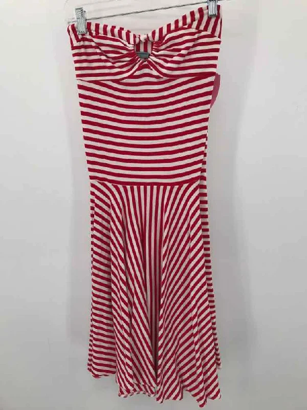Pre-Owned Moda International Red Size Small Stripe Knee Length Strapless Dress