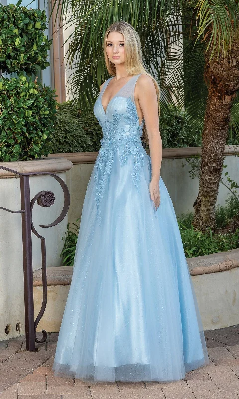 Backless Glitter Tulle Ball Gown Prom Dress 4272