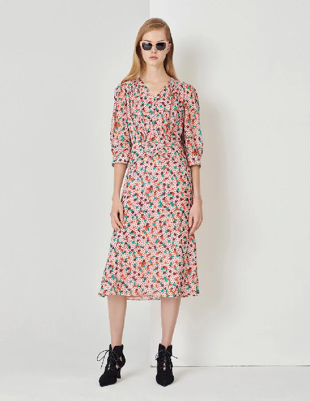 MARYLING Pink Donut V-Neck Fishtail Dress