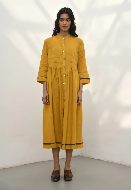 Verona mustard buttoned down dress