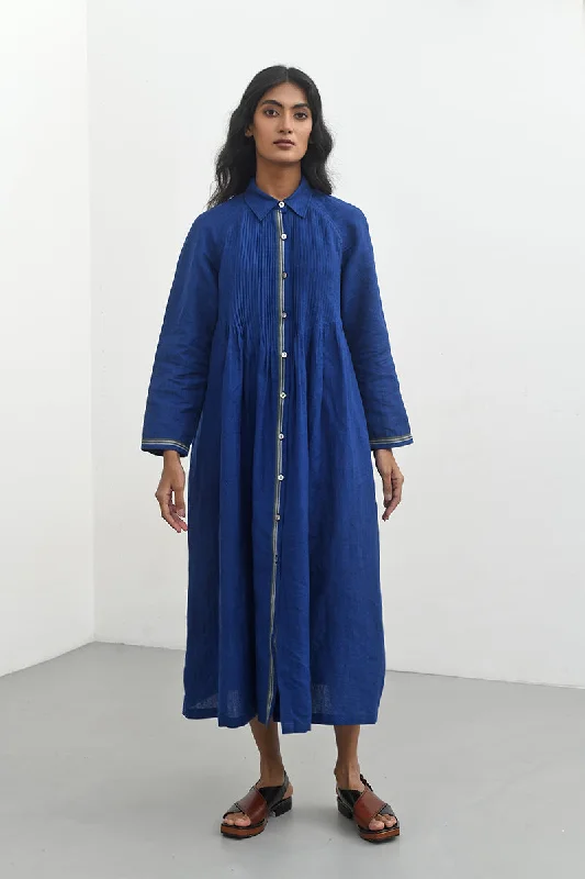Lecce blue pin-tuck dress