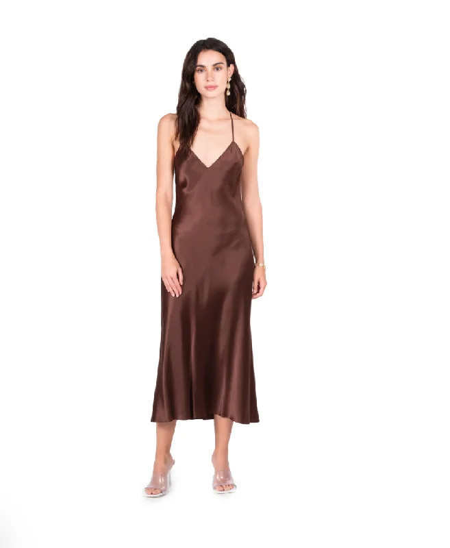 Open Back Cross Strap Midi Slip Dress