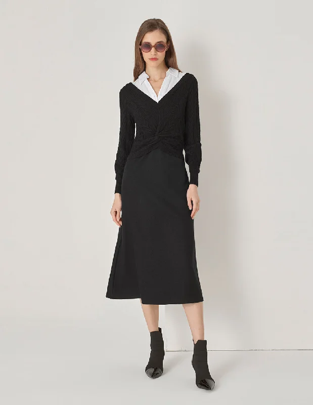 MARYLING Black And White Contrasting Shirt Style Dress