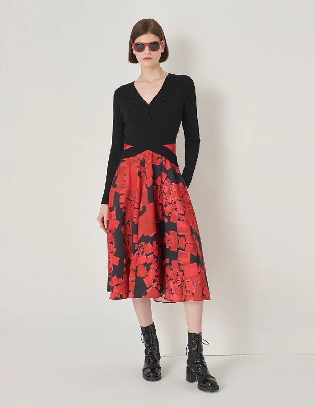 MARYLING Knit Woven A Line Printed Dress