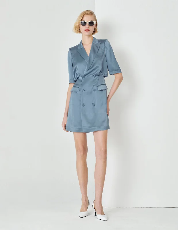 MARYLING Ice Blue Flip Collar Small A-line Dress