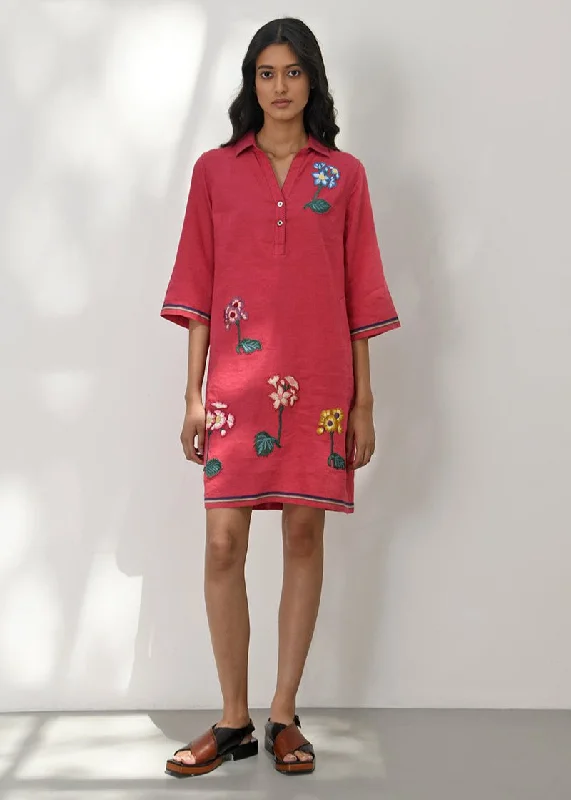 Porto crimson red embroidered dress