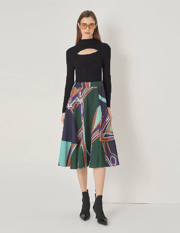 MARYLING U-Neck A-Swing Knit Woven Dress