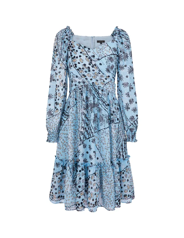 MARYLING V-Neck Wood Ear Pleated Print Dress