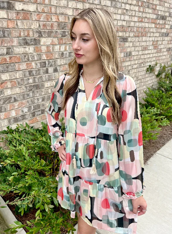 Cream Tassel Tie long sleeved Dress