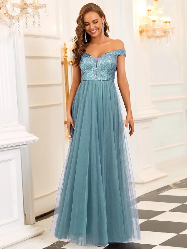 Dorine ball dress with sequins and tulle in dusky blue Express NZ wide