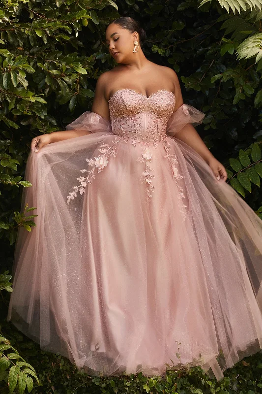 Plus Size Strapless Tulle Structured Embroidered Sequin Appliqué Floral Long Ball & Prom Dress CDCD0191C