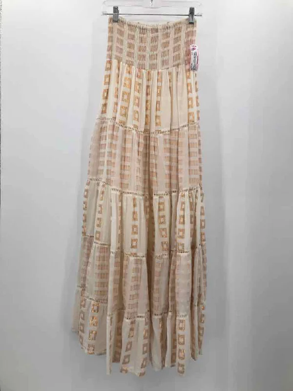 Pre-Owned Guadalupe Ivory Size Small Printed Maxi Strapless Dress