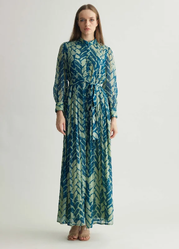 Aqua blue chevron print long dress