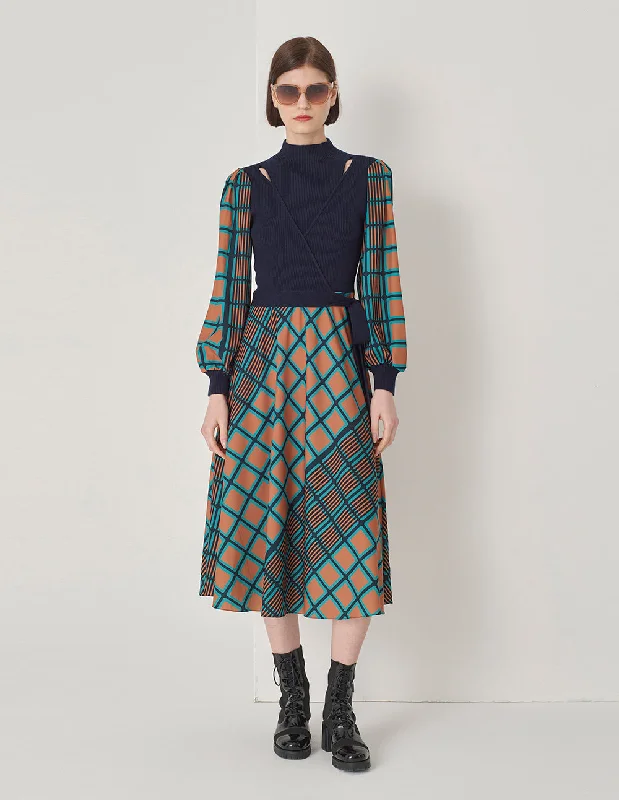 MARYLING Art Cube V Neck Knit Woven Dress