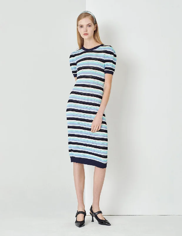 MARYLING Blue-Green Striped Knit Dress