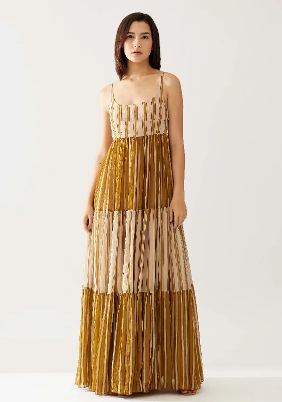 Mustard and pink stripe dual tone dress