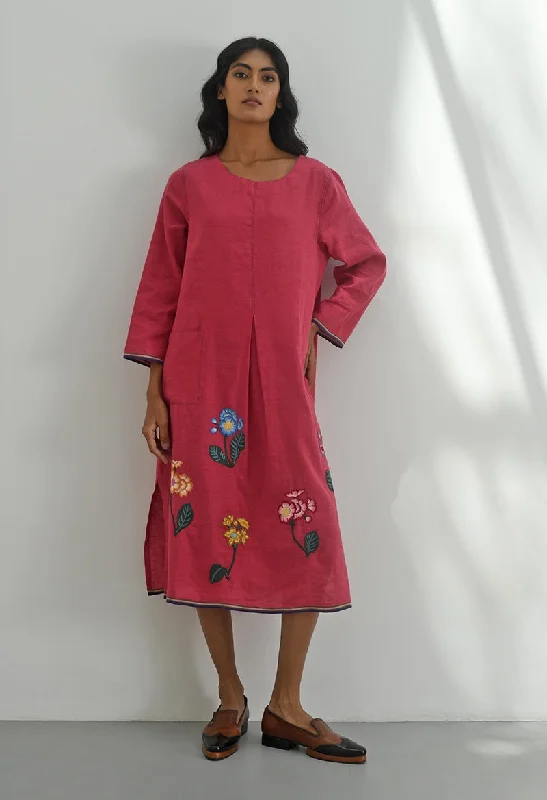 Marsala red crimson embroidered dress