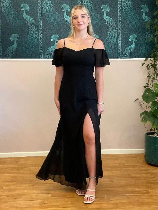 Aurora drop sleeve ball dress with split in black s8 Express NZ wide