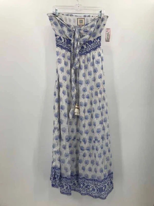 Pre-Owned Bell White Size Large Printed Maxi Strapless Dress