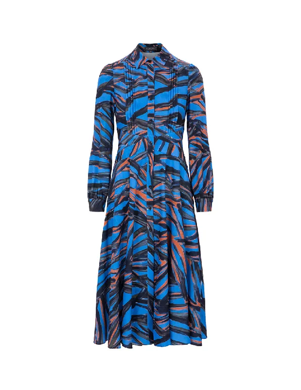 MARYLING Elegant Blue V-Neck Printed Dress