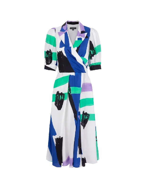 MARYLING Colour Art Graffiti Lapel Art Print Swing Dress