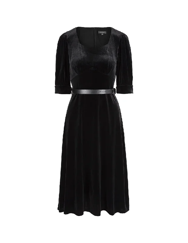 MARYLING V-Neck Black Velvet Dress