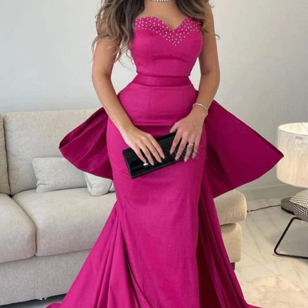 Elegant Luxury Evening Dress 2024 CryStal Bow Sweetheart A-Line Sashes Solid Color Sleeveless Pleats Mermaid Pleats Bespoke