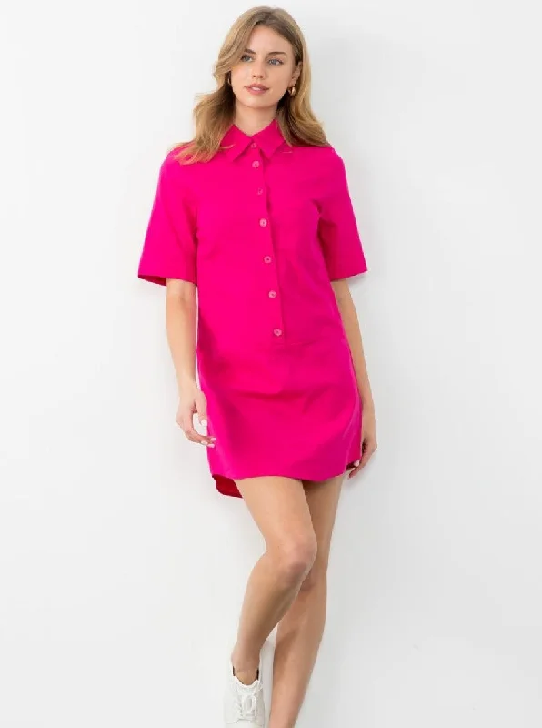 Short Sleeve Button Up Dress [FA-THS1545]