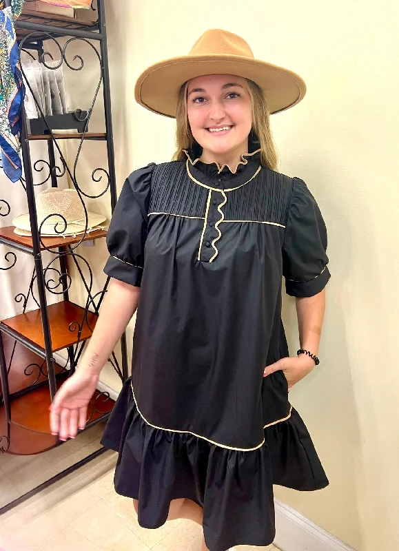 Carol Dress in Black/tan trim