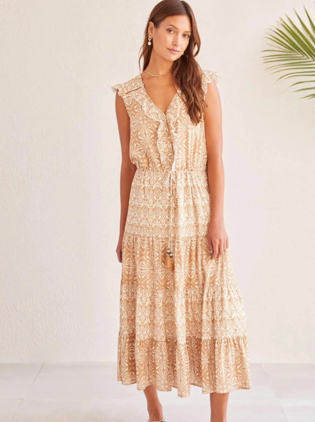 Lined Combo Print Dress [Caramel-888O]
