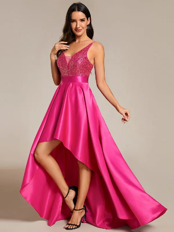 Jill decorated satin high low ball dress