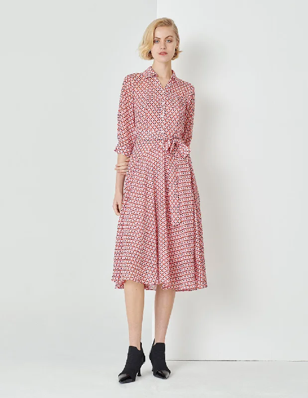 MARYLING Pink Small Square V-Neck Shirt Print Dress