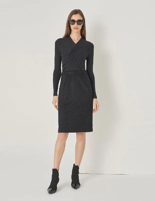 MARYLING Gray And Black Patchwork Knitted Wool Dress