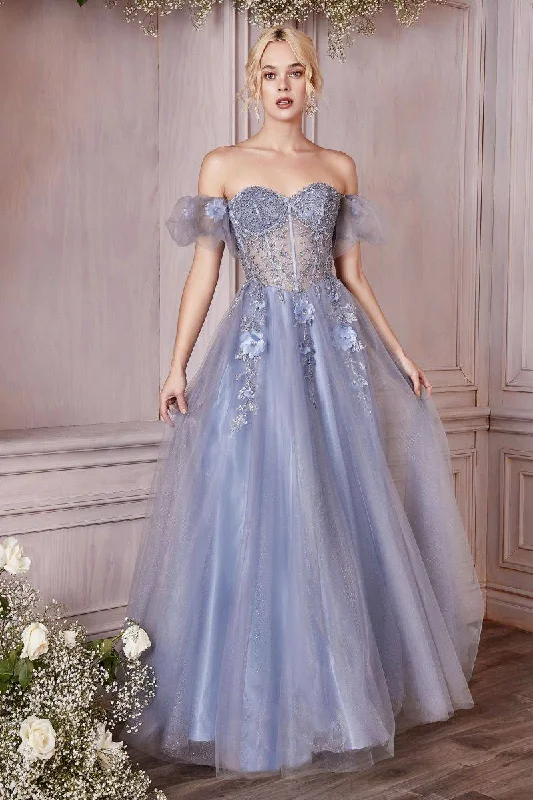 Strapless Layered Tulle Structured Embroidered Sequin Appliqué Long Ball & Prom Dress CDCD0191