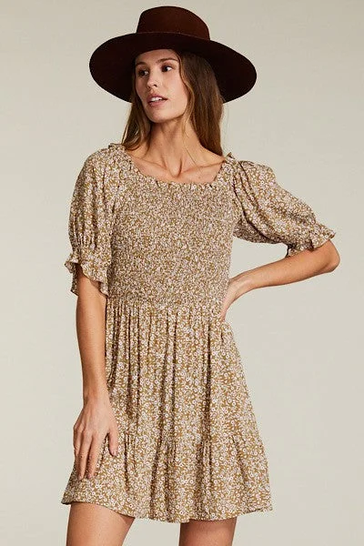 Floral Smocked Dress - Olive