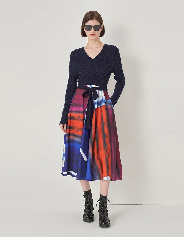 MARYLING V-Neck Wide Skirt Dress