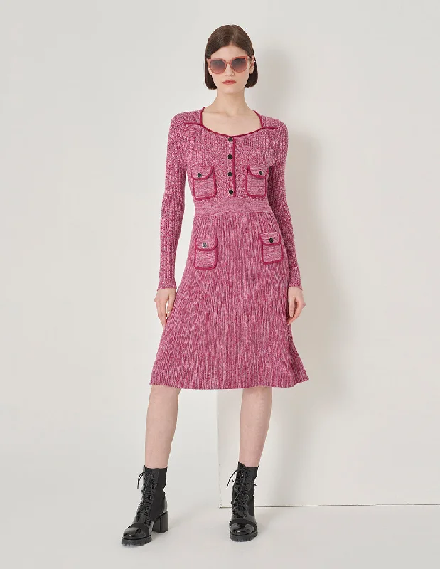 MARYLING Burgundy Floral Wool Dress